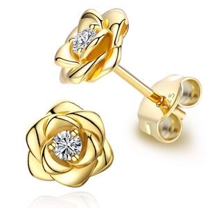 Gold Rose Flower Ear Studs